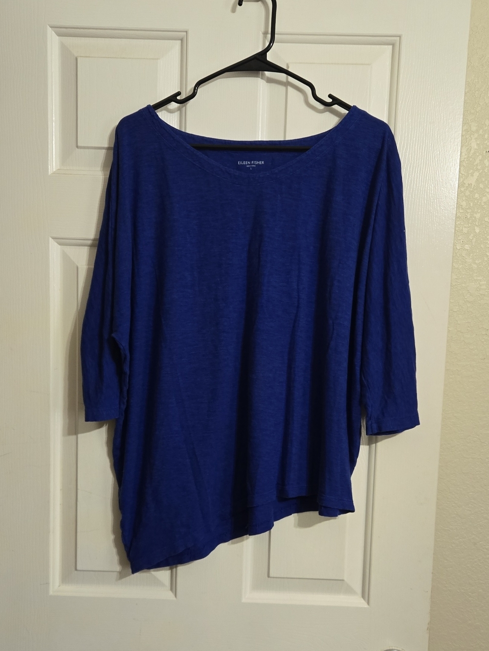 Eileen Fisher Deep Blue Relaxed Boatneck Long Sleeve Top
